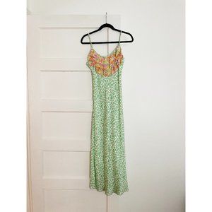 Rixo by Target Green and Floral Ruffle Slip Dress